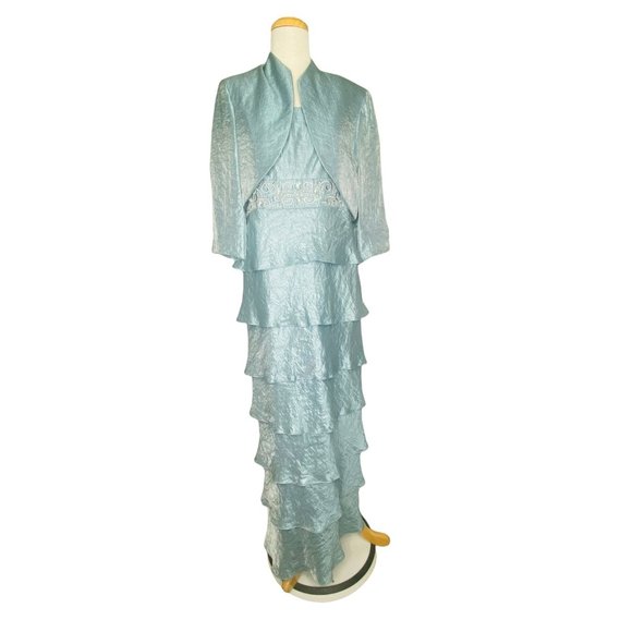 Vintage 80s R&M Richards Tafetta 2Piece Gown and Bolero Set NWT Blue Sz 14 Style - Picture 6 of 12